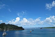 The natural harbour as viewed from town looking out at sea with Iririki Island to the left