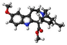 Ball-and-stick model of the voacangine molecule