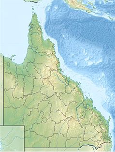 Mapa konturowa Queenslandu, po lewej znajduje się punkt z opisem „Mount Isa”