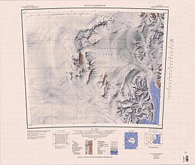 Carte topographique avec le chaînon Worcester dans le coin inférieur droit.