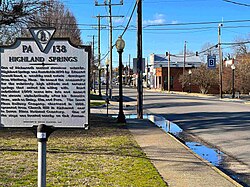 Highland Springs historical marker, part of the Highland Springs Historic District.