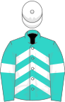 Turquoise, white chevrons and armlets, white cap