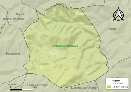 Carte de la ZNIEFF de type 2 sur la commune.