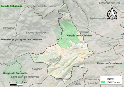 Carte de la ZNIEFF de type 1 sur la commune.