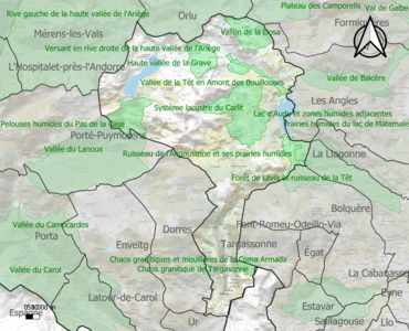 Carte des ZNIEFF de type 1 sur la commune.