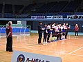 South Korea men's team at line-up. Goalball regional championships, Chiba, Japan (2019).