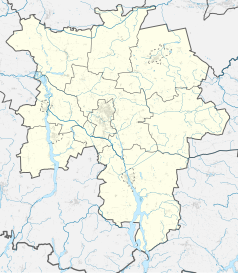 Mapa konturowa powiatu inowrocławskiego, po lewej nieco u góry znajduje się punkt z opisem „Kalwaria Pakoska”