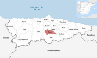 Die Lage des Gerichtsbezirk Mieres in der Provinz Asturien