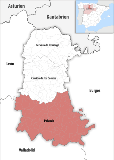 Die Lage des Gerichtsbezirk Palencia in der Provinz Palencia