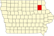Harta statului Iowa indicând comitatul Fayette