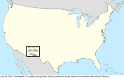 Map of the change to the international disputes involving the United States in central North America on June 30, 1854