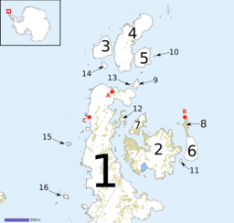 Kart over Graham Land, Paulet Island er vist son nr. 10