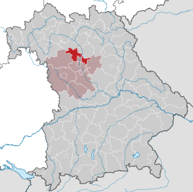 Landkreis Erlangen-Höchstadts läge (mörkrött) i Bayern