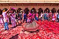 Holi celebration inside the Temple