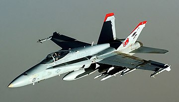 Een F/A-18 Hornet van de United States Navy tijdens Operatie Iraqi Freedom.
