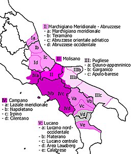 Carte du groupe italo-roman méridional. Le napolitain est noté par « IVb ».