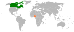 Map indicating locations of Canada and Nigeria