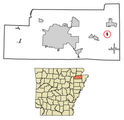 Location of Black Oak in Craighead County, Arkansas.