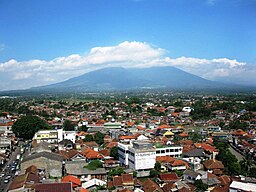 Vy över Bogor med berget Salak i bakgrunden.