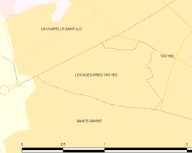 Mapa obce Les Noës-près-Troyes