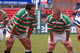 Photo représentant Martin Johnson et Graham Rowntree côte à côte lors d’un match des Leicester Tigers.