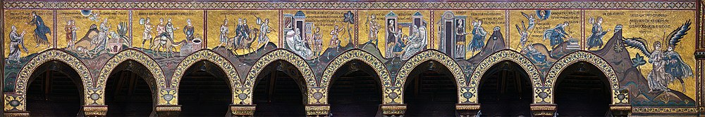 Fascia inferiore dei mosaici della parete sud della navata.