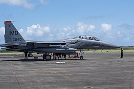 F-15E 391-й истребительной эскадрильи ВВС США на о. Иото во время учений «Северный край 23-2»