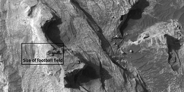 Top of white butte, as seen by HiRISE under HiWish program Box shows size of a football field.