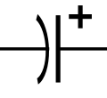 Circuit diagram symbol for a polarized capacitor.