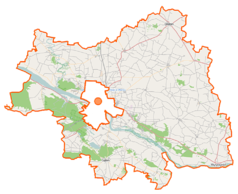 Mapa konturowa powiatu płockiego, u góry znajduje się punkt z opisem „Bielsk”