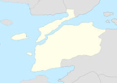 Mapa konturowa Çanakkale, blisko centrum u góry znajduje się punkt z opisem „Dardanele”