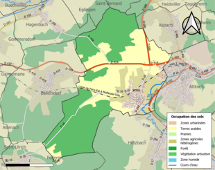 Carte en couleurs présentant l'occupation des sols.