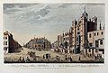 St Jamesin palatsin portti Pall Mall-kadulla Thomas Bowlesin piirroksessa, julkaistu 1763. Näkymä itään päin. Portti näkyy oikealla.