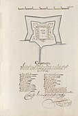 Plattegrond van fort Calpentijn, uit het verslag van gouverneur Gerrit de Heere van zijn bezoek aan het fort in 1698.