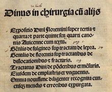 Dinus in chirurgia cum alijs. Expositio Dini Florentini super tertia et ..., verko eldonita en 1519.