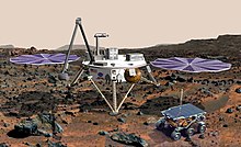 Artists' impression of the Mars Surveyor 2001 lander and rover.