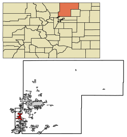 Location of Mead in Weld County, Colorado.