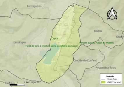 Carte des ZNIEFF de type 2 sur la commune.