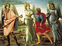 『三人の大天使と若いトビアス』(1485年頃) 板に油彩、100 cm × 127 cm、 サバウダ美術館 (トリノ)
