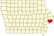 Harta statului Iowa indicând comitatul Scott