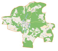 Mapa konturowa gminy Ośno Lubuskie, po lewej nieco u góry znajduje się punkt z opisem „Sienno”