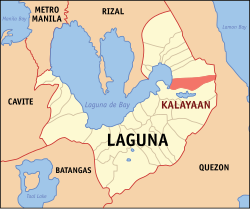 Mapa ng Laguna na nagpapakita ng lokasyon ng Kalayaan.