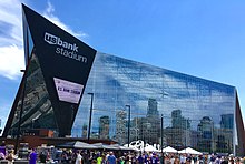 Stadium with a glass wall.