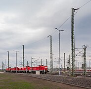 Eine DB 294 hinter drei DB 296 am 24. Mai 2018 auf der noch nicht in Betrieb genommenen ZBA Halle-Nord