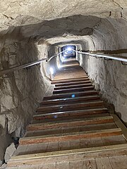 Descending passageway of the Bent Pyramid after installation of wooden staircase.