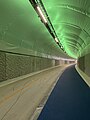 Fyllingsdalstunellen in Norway, a shared-use tunnel (i.e. with a bike lane and footpath; not strictly a cycling tunnel) with a slightly elevated sidewalk