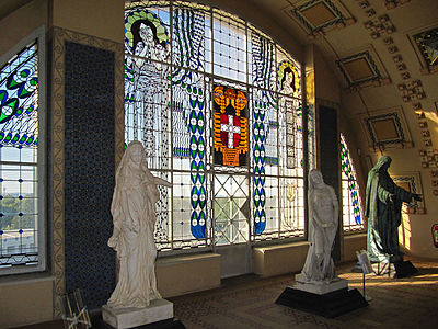 Stained glass window of St. Charles Borromeo Cemetery Church in Vienna by Leopold Forstner (1908–1911)