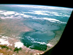 Imagen satelital del lago Chad, en la provincia Extremo-Norte, tomada por el Apollo 7 en octubre de 1968. En la actualidad ha desaparecido casi por completo.