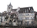 Maison côté canal et collégiale Notre-Dame de Dole.