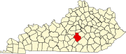 Harta statului Kentucky indicând comitatul Casey